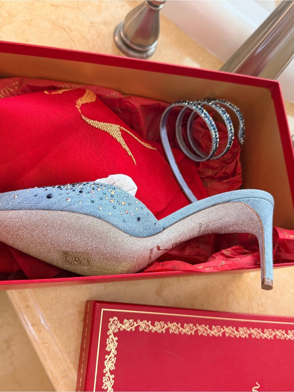 Rene Caovilla Light Blue Crystal Spiral Strap Pumps - Picture 4 of 4